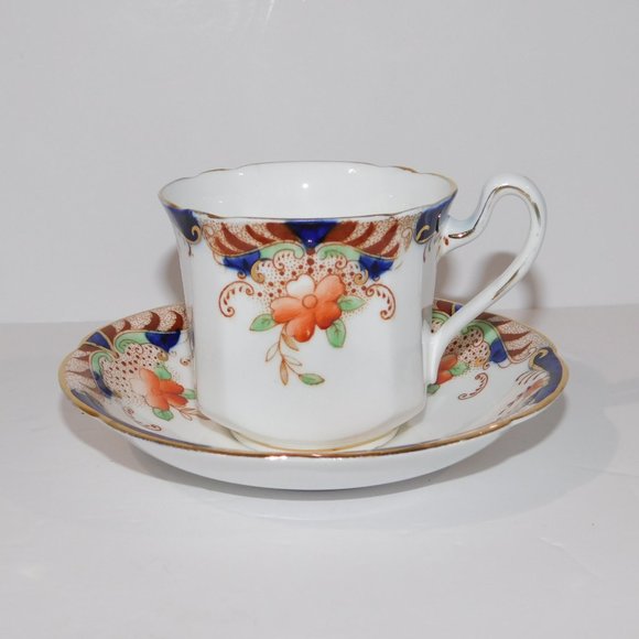 Vintage Heathcote Best Bone China England Blue Orange Floral Tea cup & Saucer - Picture 4 of 10